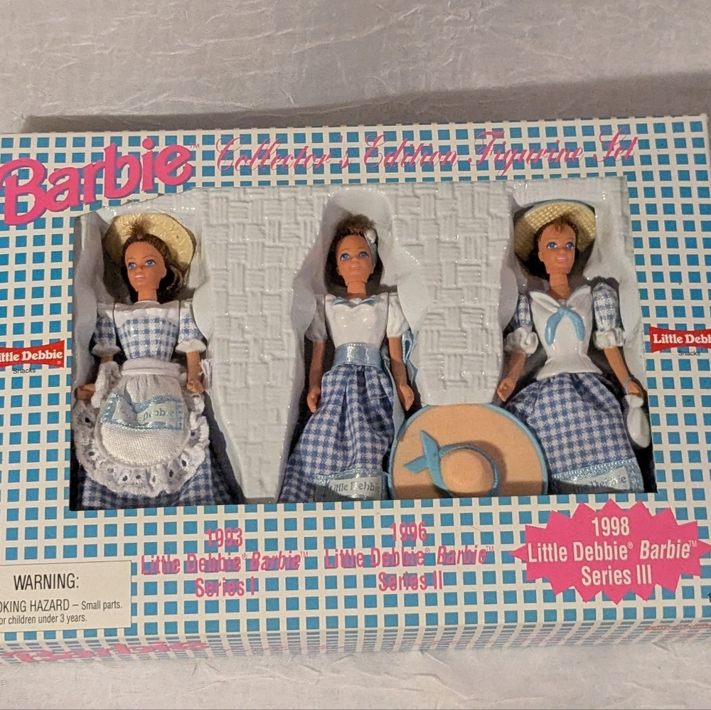 NOS Barbie Little Debbie Dolls 90s Figurine Set Of 3 Mini Snacks Box 1997 Vtg